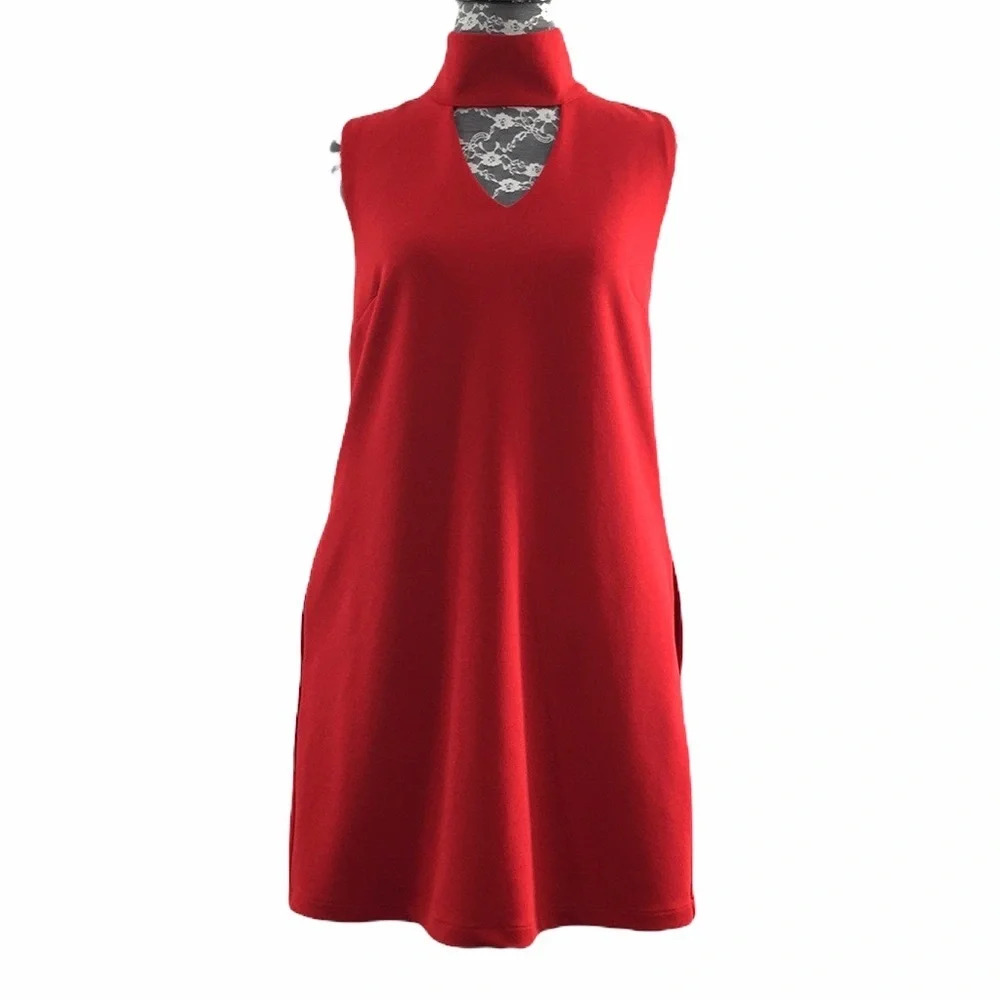 Silvian Heach Red Keyhole Turtleneck Mini Dress Womens Small Sleeveless